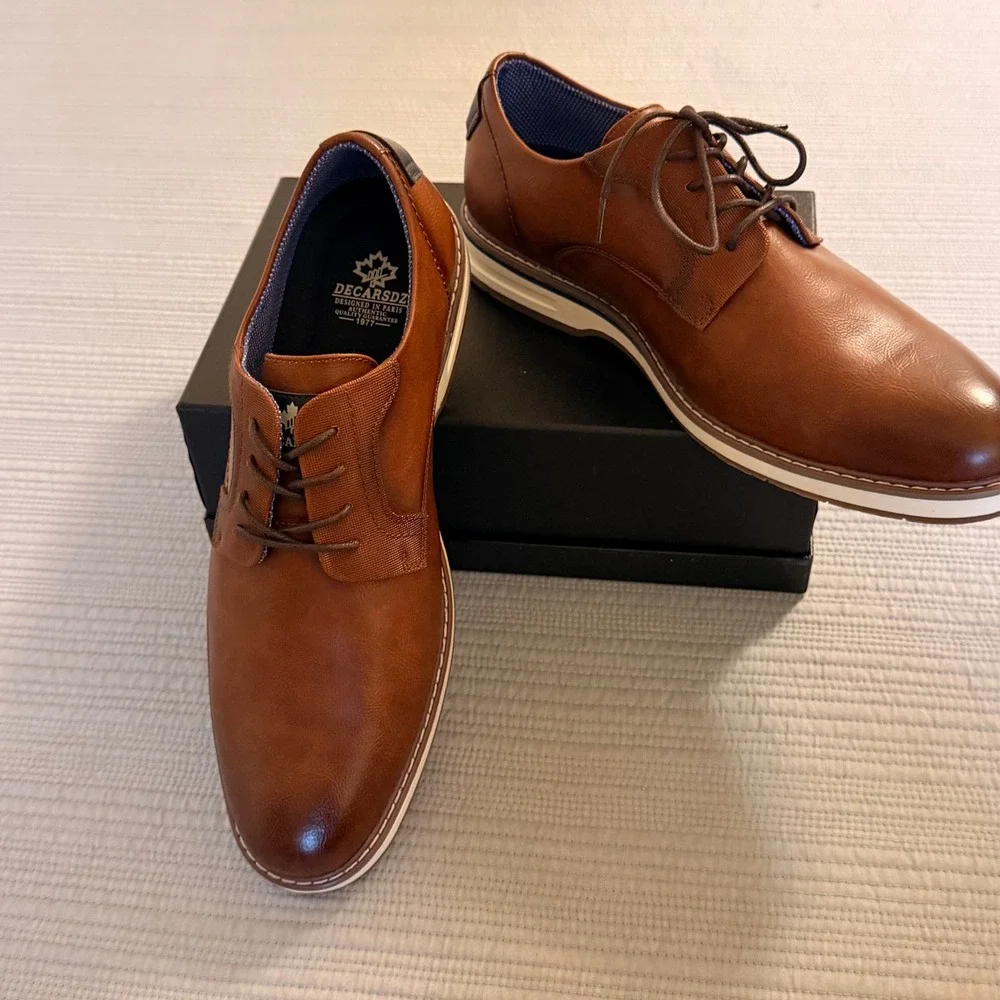 NEW Decarsdz Mens Brown Derby Shoes Lace Up Business Casual Oxfords Size 10.5